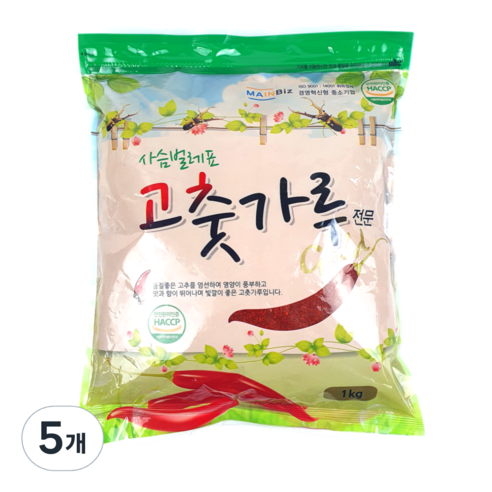 중국산 한식용 고춧가루 보통매운맛, 5개, 1kg
