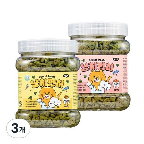 고지식 냥치펀치 고양이 구강관리 이빨과자 대용량 덴탈트릿 간식, 3개, 400g, 2종 혼합(연어/치킨)