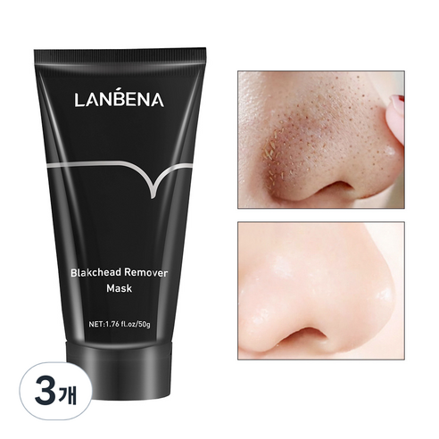 LANBEINA 아마존 TOP1 베스트셀러 선정 블랙헤드 올킬 워시오프 마스크팩 LBN-01, 3개, 50g