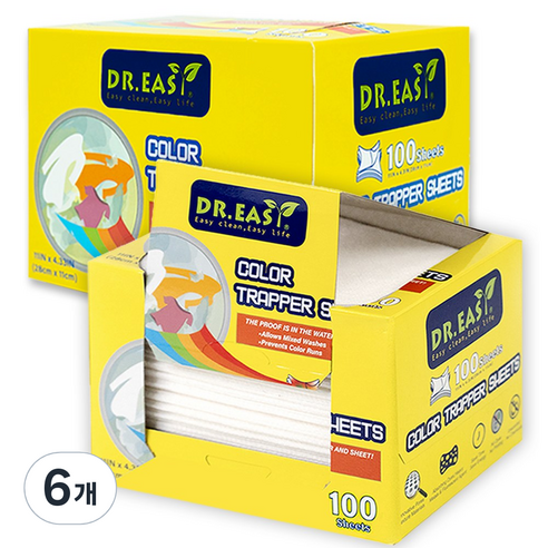 DREASY 블루선 DR.EASY 이염방지시트 이염방지 먼지제거 얼룩방지 세탁티슈, 100매, 6개
