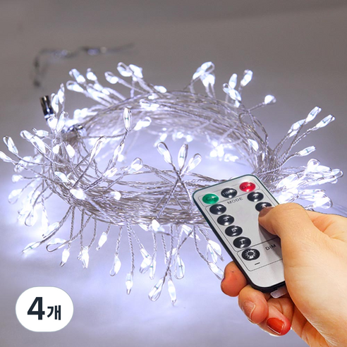 아리조명 LED 미리내 와이어 지네 전구 크리스마스 장식 줄 조명 6M 15M, 백색, 4개, 리모컨 USB 150구 (6M+연장1M)