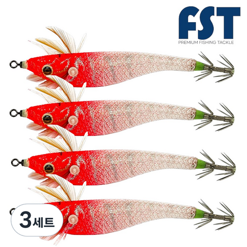 피싱템 한치 삼봉에기 갑오징어에기 FST 블랙타이거스퀴드트랩 ver.2, 3세트, 9g, (01) 레드헤드
