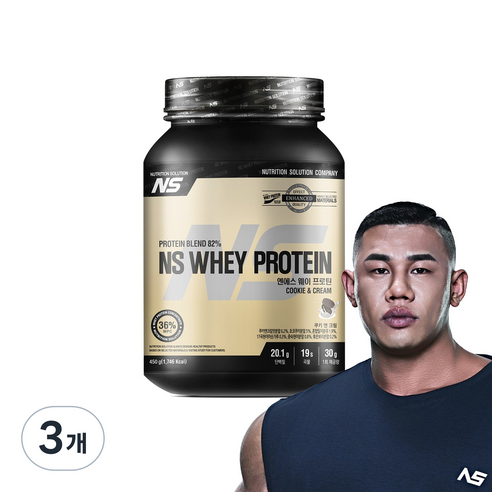 NS 웨이 프로틴 쿠키앤크림 헬스보충제 단백질보충제, 3개, 450g