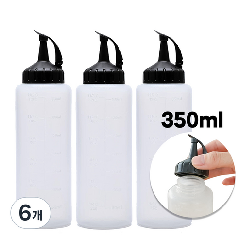 서온리 흐르지 않는 오일 소스 통 간장 병 드레싱 플라스틱 업소 용 튜브 용기, 6개, 350ml, 모던블랙