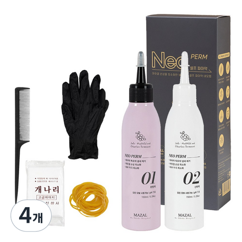 [세트] 마잘 순한 셀프 파마약 네오펌 저자극 펌제 염색모 손상모 최소화, 150ml, 4개
