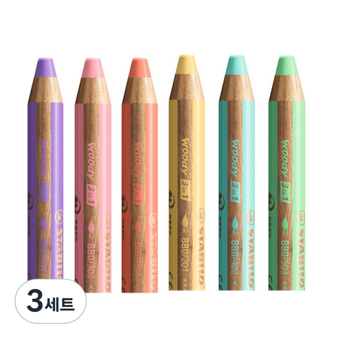 스타빌로 우디색연필 3IN-1 파스텔 6색 세트, 3세트