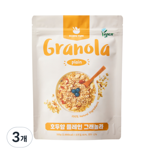 호두얌 수제 그래놀라 플레인, 3개, 500g