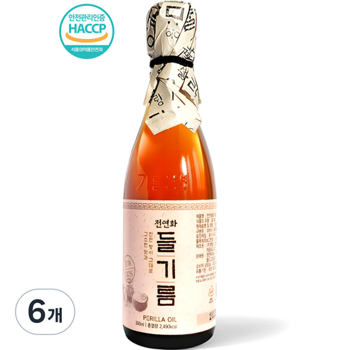 시장쏙 전연화 들기름, 300ml, 6개
