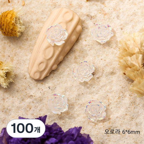 네일아트재료 네일파츠 로즈 장미꽃 파츠, 장미꽃6mm 오로라, 100개