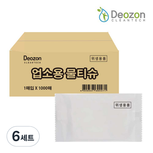 업소용물티슈 미니 무지 스펀레이스 엠보원단 더존크린텍, 6세트, 1매입, 40g