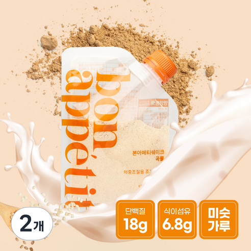 본아페티 단백질 쉐이크 다이어트 식사대용 체중조절식 미숫가루 맛 쉐이크, 2개, 350g