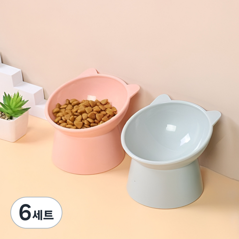 아리스랩 반려동물 식기 2종 세트 경사형 밥그릇, 6세트, 블루그레이