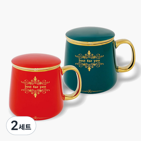 홈카페 도자기 뚜껑 머그컵 2P세트 신혼 선물 머그잔, 2개