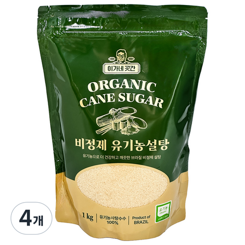 이가네곳간 비정제 유기농 설탕, 황설탕 원당, 1kg, 4개