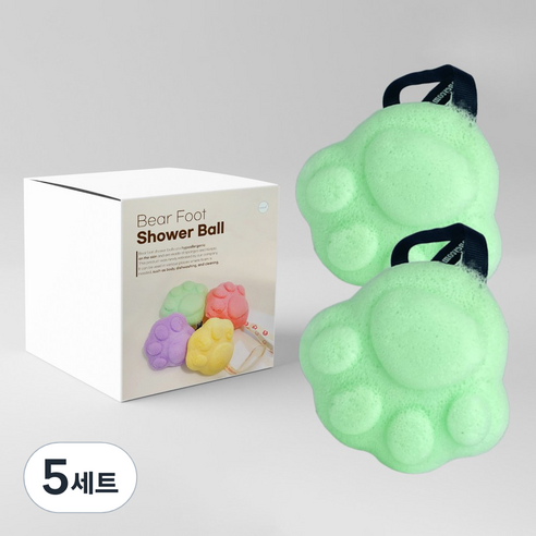 조은디 곰발바닥 샤워볼 퍼프 바디 세안볼, 5세트, 2개입, 그린