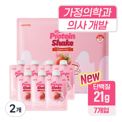 얌비티 얌프로틴 한끼 식사대용 저당 단백질 쉐이크 딸기맛 7개입, 2개, 7회분