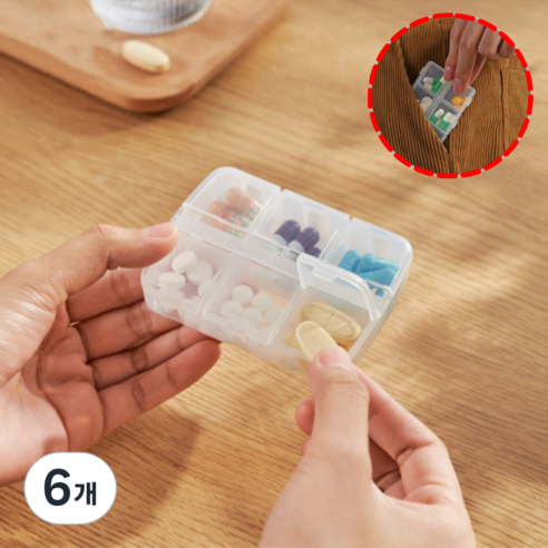 엔웨스트 국산 휴대용 알약 케이스, 투명, 6개