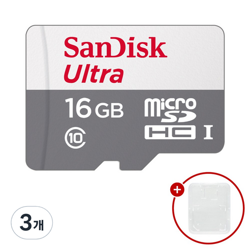 샌디스크 마이크로SD카드 울트라 SDSQUNR + SD카드 케이스, 3개, 16GB