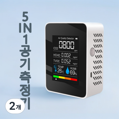 [MOJOO 공기질 모니터] 포름알데히드/TVOC/이산화탄소 감지 + 온습도계 새집증후군 대비 실시간 공기질 측정기 (신가구 건강선물/대형액정), 2개, 흰색