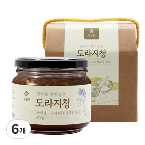[100% 국산 약도라지] 정담연 통째로 갈아넣은 도라지청 고함량, 6개, 1개입, 500g