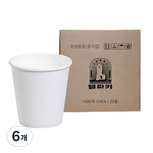 탬파카 고평량 무인쇄 종이컵 198ml, 6개, 1000개입