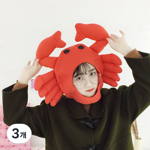 바른리빙 귀여운 캐릭터 인형모자 파티 인생네컷 촬영소품, 3개, 꽃게