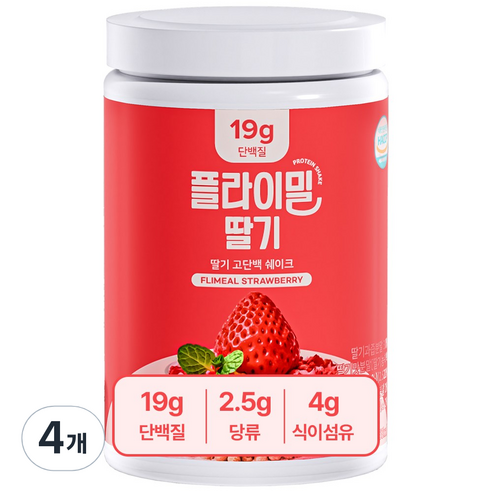 플라이밀 단백질 쉐이크 딸기맛 대용량, 630g, 4개