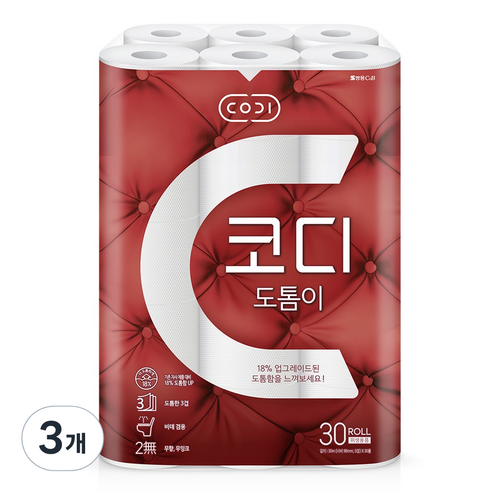 코디 도톰이 화장지, 3개, 30롤, 30m
