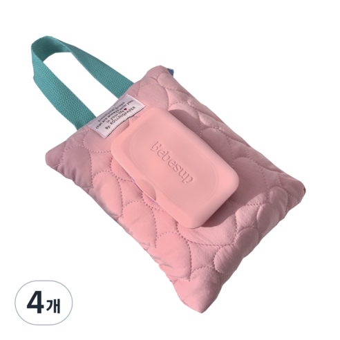 롤링페이퍼 러블리 물티슈 가방 케이스 누빔 티슈보관 패브릭 커버, 4개, 베이비 핑크