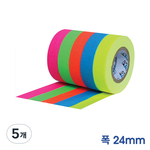 PRO GAFFER TAPE 끈적임 없는 1인치 프로게퍼테이프 (폭24mm x 길이23m), 5개, 형광핑크/G125MFLPIN