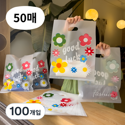 데이더봄 플라워 선물용 비닐 쇼핑백, 100개입, 중형