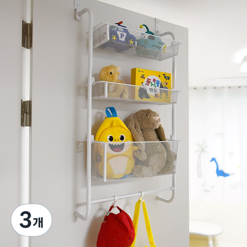 노바리빙 촘촘 3단 다용도 문걸이 선반 수납 간편 DIY 철제선반, 화이트, 3개