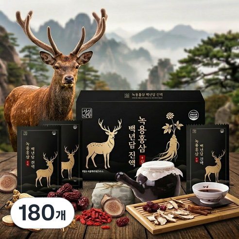 100% 국내산 6년근 홍삼 프리미엄 녹용 진한 녹용홍삼 진액 건강즙 원기회복 자양강장, 180개, 60ml