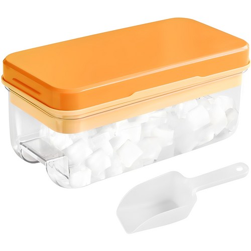 네이쳐리빙 실리콘 푸쉬 얼음 트레이 보관통 + 스쿱 세트 1단, 옐로우, 25.5 x 13.2 x 12 cm, 1세트