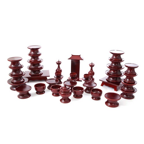 남원목기공예사 국산 물푸레 제기, 1세트, 접시 21p + 탕기 3p + 술잔 3p + 잔대 3p + 촛대 2p + 어틀 1p + 편틀 1p + 지방틀 1p + 향로 1p + 식혜그릇 1p