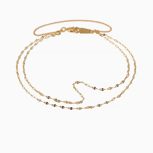 킨트주얼리 여성용 14K 클로버 두 줄 체인 팔찌 + 쇼핑백