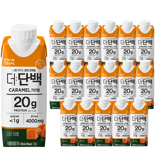 빙그레 tft 더단백 드링크 카라멜 18p, 250ml, 18개 - 초코 단백질 추천