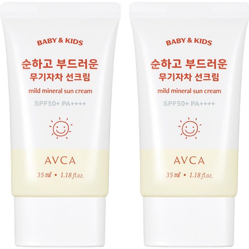 아브카 베이비 앤 키즈 저자극 무기자차 선크림 SPF50+ PA++++, 35ml, 2개