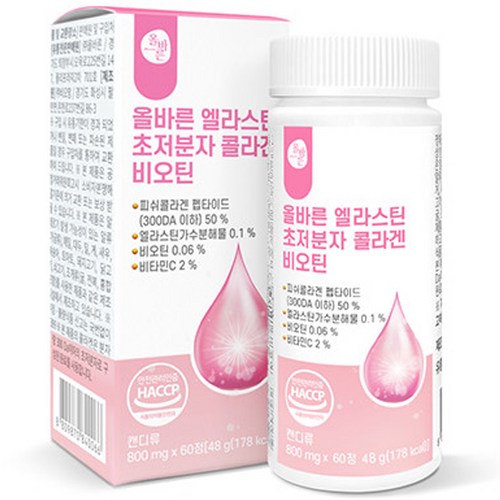 올바른 엘라스틴 초저분자 콜라겐 비오틴, 60정, 60g, 1개