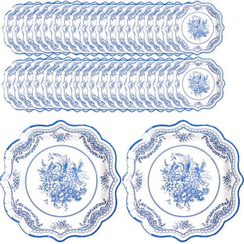 블루플로라 파티 일회용 종이접시 22cm, 40개입, 1개