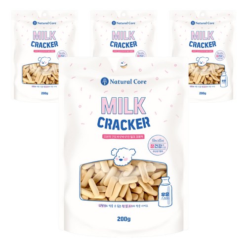 네츄럴코어 밀크 크래커 강아지 간식, 우유맛, 200g, 4개
