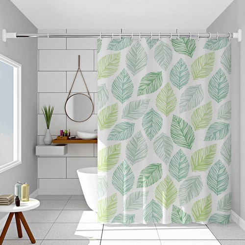 아티홈 바나나잎 패턴 욕실 샤워커튼 + 커튼 고리 세트, 혼합색상, 1세트