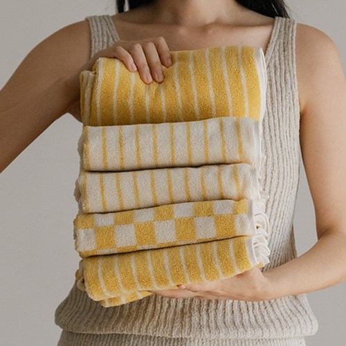 디어리얼 수건 벌크 체크 + 딥라인 + 라인 세트 200g 혼합사, 옐로우, 1세트