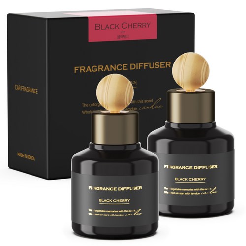 아이엠듀 퍼퓸 차량용 디퓨저 80ml 2개 + 우드볼스틱 2개 + 흡착패드 2개, 블랙체리, 1세트