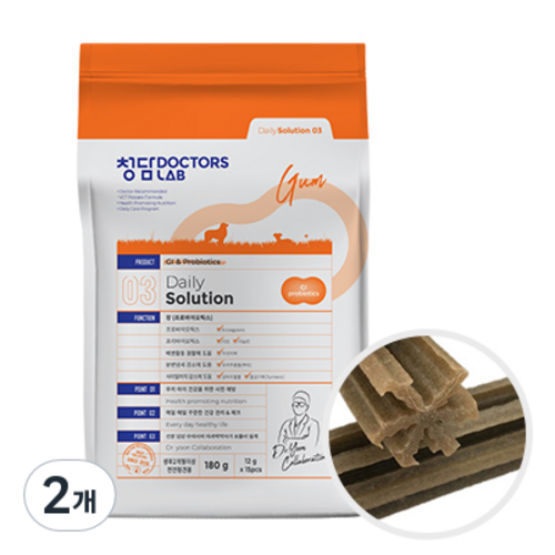 청담닥터스랩 데일리솔루션 강아지 덴탈껌, 알러지 예방, 180g, 2개, 닭, 지아이