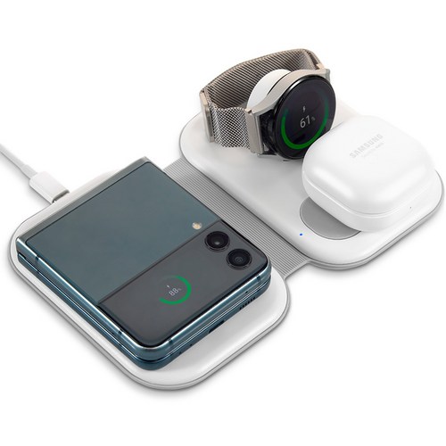 오아 폴드A 3in1 접이식 무선충전기 안드로이드 갤럭시 휴대용 고속 충전 거치대 버즈 갤럭시워치 호환, 화이트, 1개