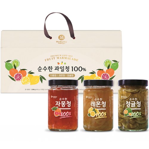 맥널티커피 순수한 과일청 100% 프리미엄 선물세트, 레몬청 460g + 자몽청 460g + 청귤청 460g, 1세트 - 차 선물세트 추천