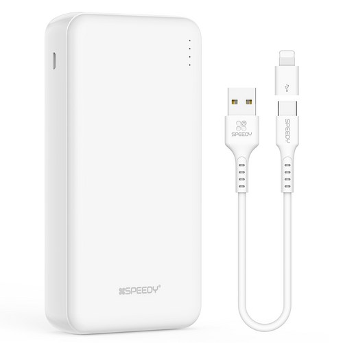 SPEEDY 슬림 듀얼 보조배터리 20000mAh 2A + C타입 케이블 + 8핀 젠더 세트, SPE-B22PCPPB200A, 혼합색상