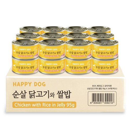 굿데이 해피도그 강아지 간식 캔 95g, 순살 닭고기 + 쌀밥 혼합맛, 24개