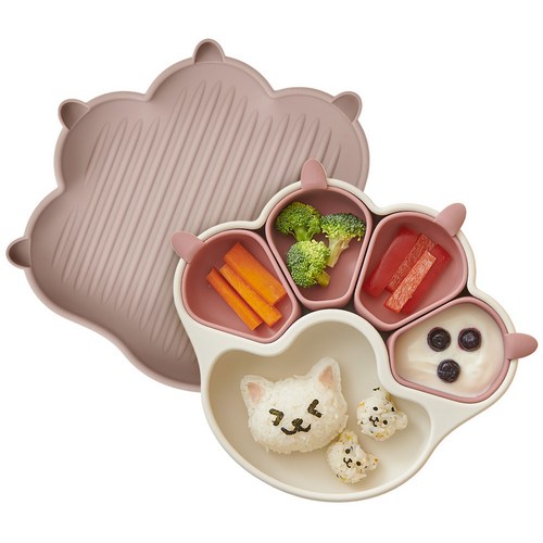 퍼기 유아용 냥냥 흡착 식판 세트, 드라이로즈 + 토프브라운, 식판 + 디바이더볼, 1세트